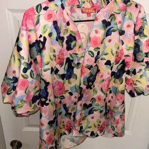 THML Multicolor Floral Blouse - Pink, Blue, Green